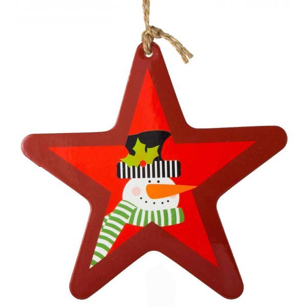 Χριστουγεννιάτικο Κρεμαστό Αστέρι, με Χιονάνθρωπο και Πράσινο Κασκόλ (12cm)